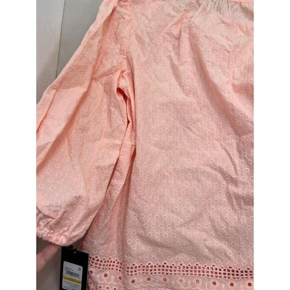 Jones New York Embroidered 3/4Sleeve Tie Front Blouse Size M in Rose Sand - Picture 10 of 13